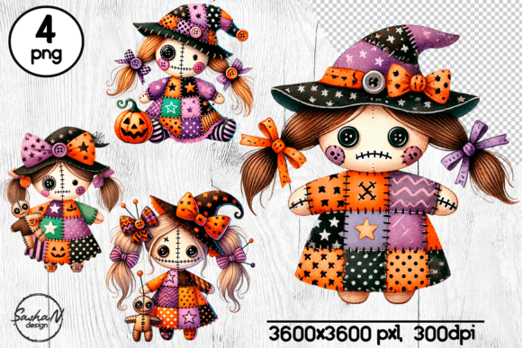 Download Halloween Patchwork Witch Doll Clipart - Witch doll Collection